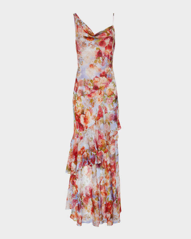 Viola Asymmetric Ruffled Cowl-Neck Maxi Dress